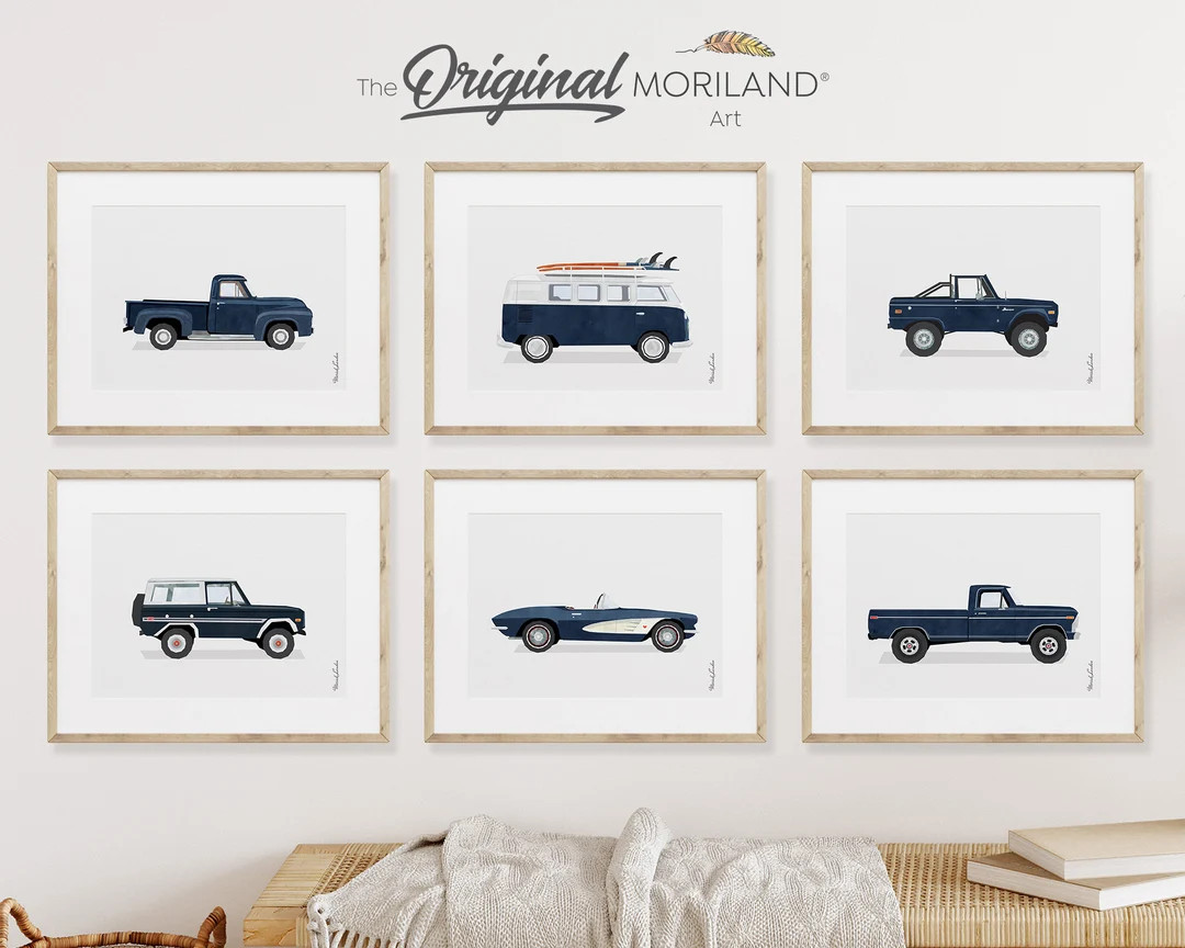 Navy Blue Classic Cars Art Prints Printable Set of 6 Car - Etsy | Etsy (US)