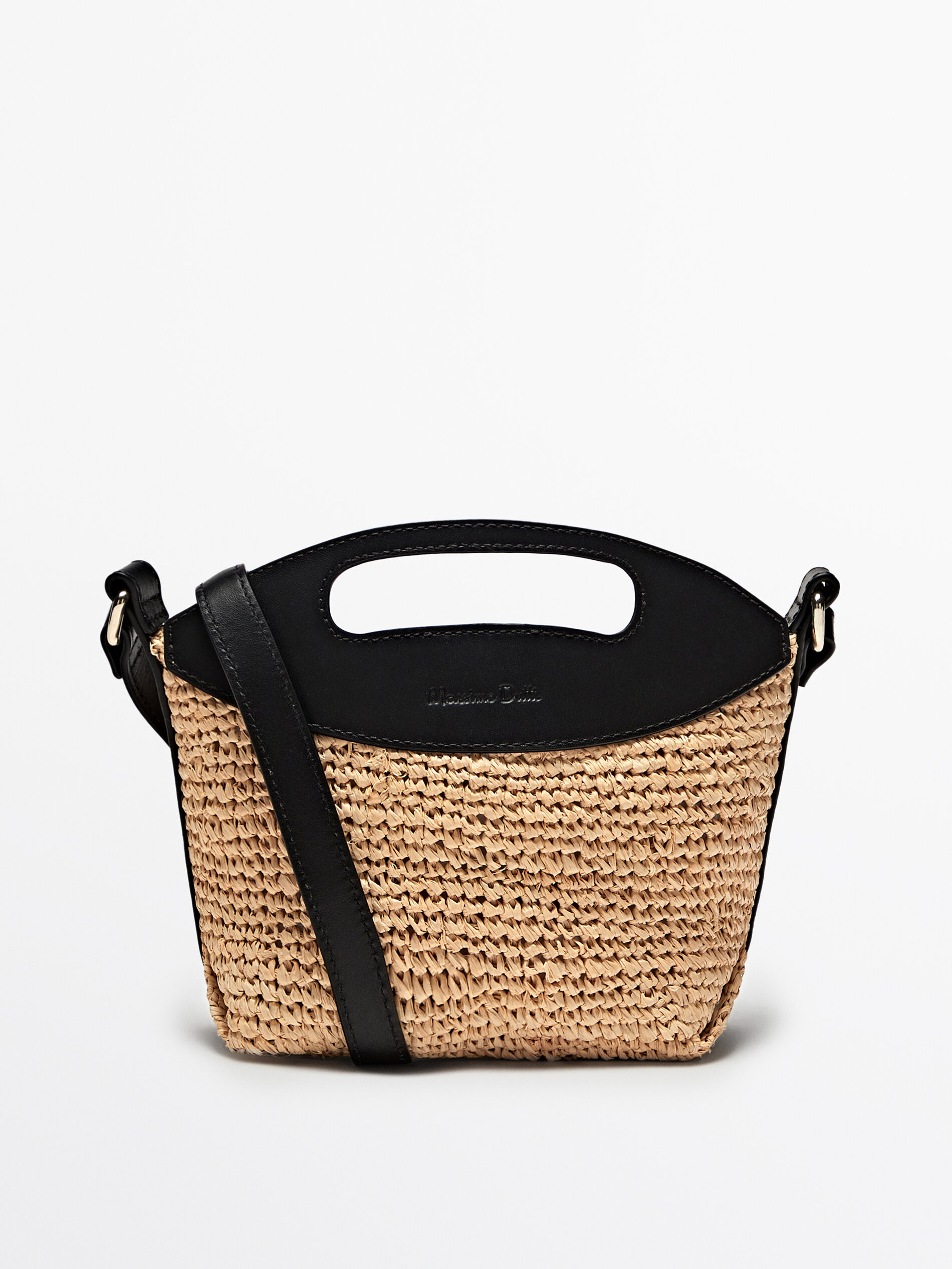 Raffia mini crossbody bag with leather strap | Massimo Dutti US