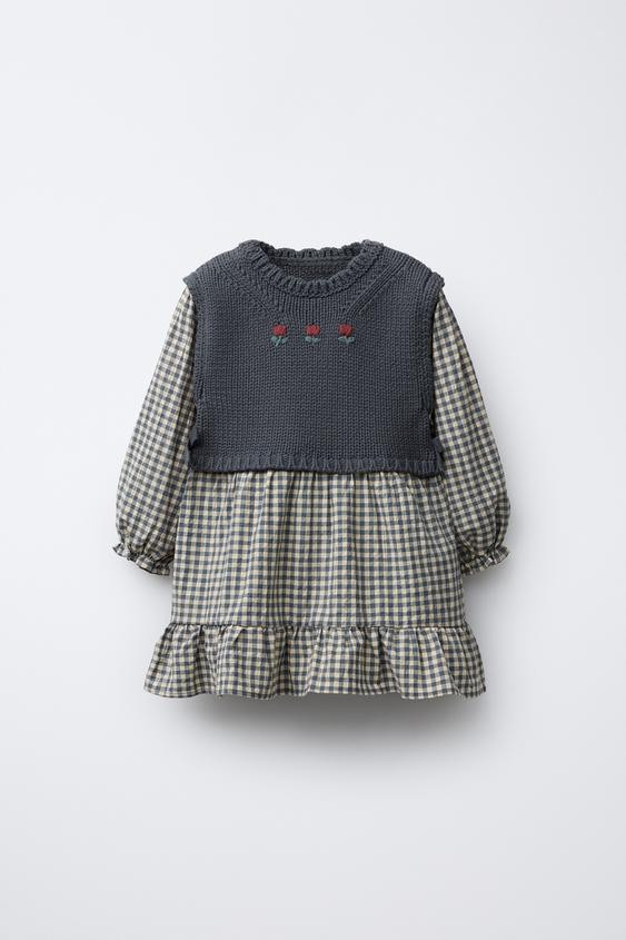 PLAID DRESS WITH KNIT VEST | Zara US