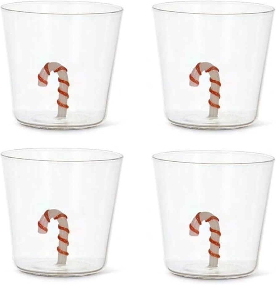 Gusto Buono Borosilicate Water Glass, Set of 4 – 17.8oz Holiday Drinkware with Christmas Candy Design Inside | Heat-Resistant, Microwave & Dishwasher Safe Glassware for Home Use, Parties & Gifts | Amazon (US)