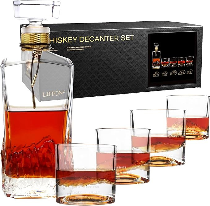LIITON The American Peaks Whiskey Decanter Set – 1000ml Mountain Crystal Glass Decanter with 4 ... | Amazon (US)