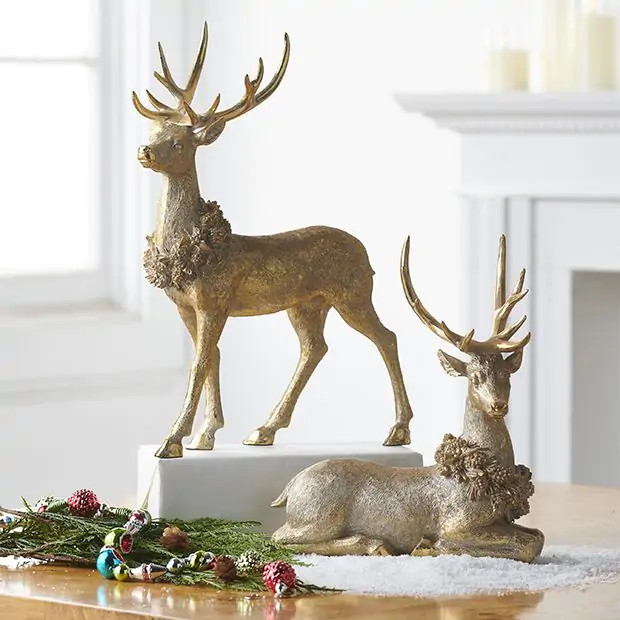 Gold Deer with Wreath Set of 2 | Antique Farm House