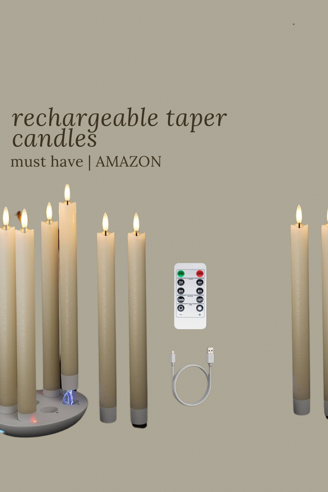 These are selling fast. There’s only a few left from Amazon. I get so tired of buying batteries for these or when I go to put them out I don’t have any batteries. I love how convenient they are to charge rather than use, batteries, but rechargeable, taper candles.

#LTKSaleAlert #LTKHome #LTKHoliday