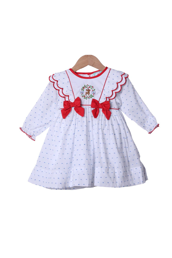 French Knot Reindeer Swiss Dot Dress | The Smocked Flamingo
