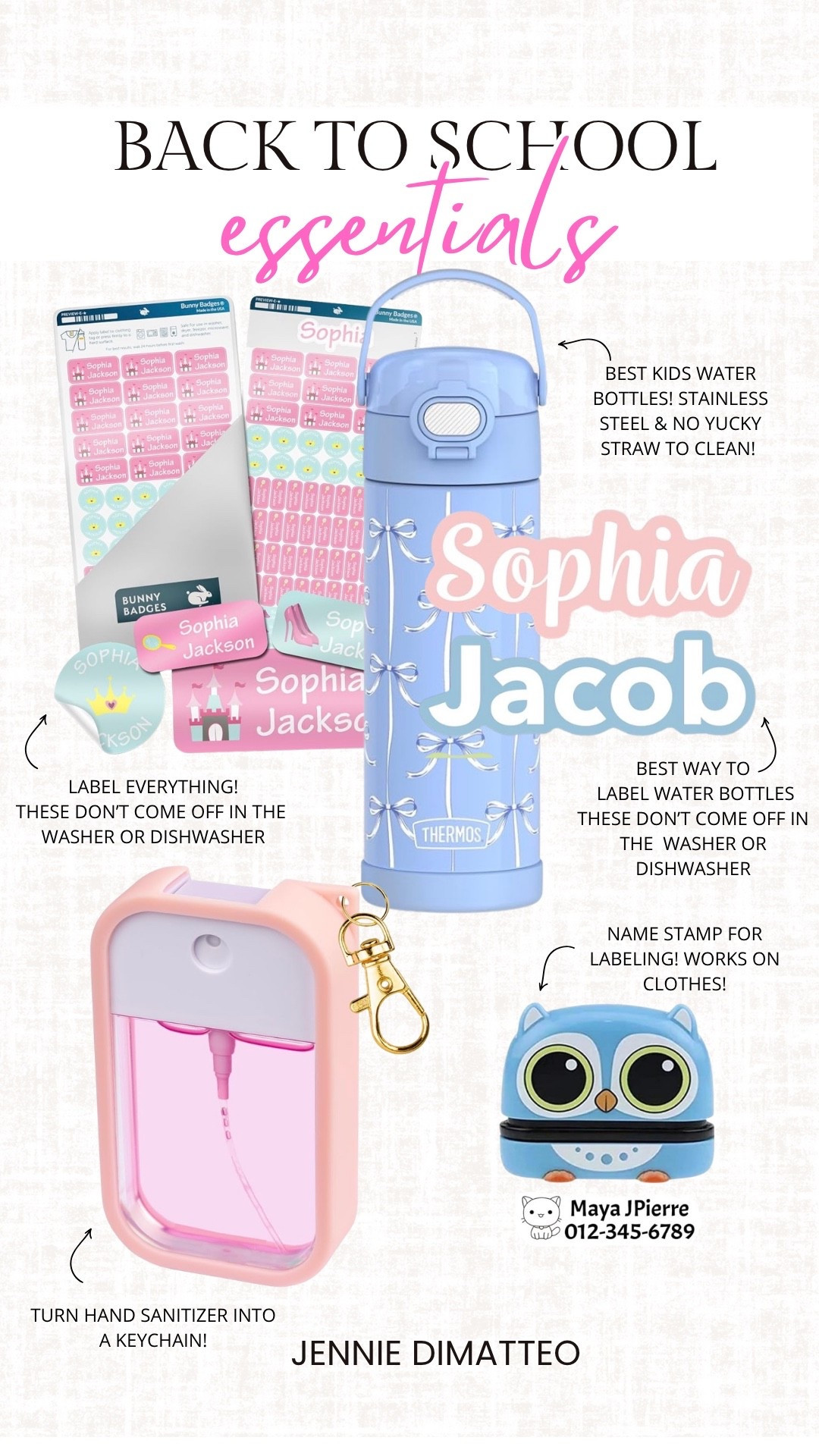 Back to school essentials! Everything you need to get your kids backpack organized and back to school ready!

I love these stickers because they work for everything from backpacks to water bottles, jackets and more! We use them on everything to keep track of the kids stuff! They have held up in the washing machine and dishwasher for years! This water bottle is also what we have used for the past 2+ years because it’s so easy to clean and doesn’t leak!

Name sticker labels. Back to school.

#LTKmomlife #LTKKids #LTKSeasonal