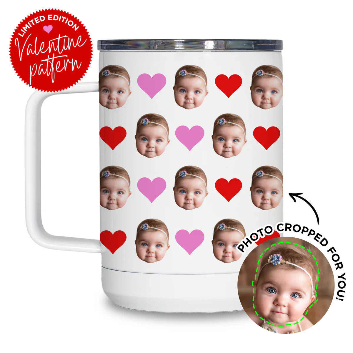 Personalized Heart Pattern Travel Mug | Type League Press