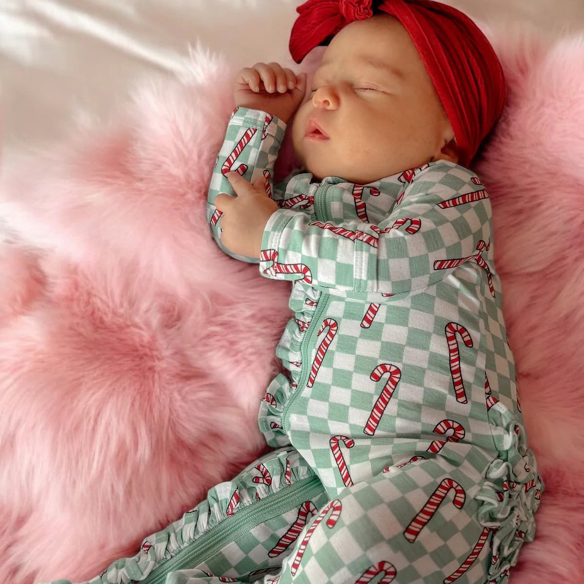 2-Way Ruffle Zip Footie, Winterfresh Candy Cane | SpearmintLOVE