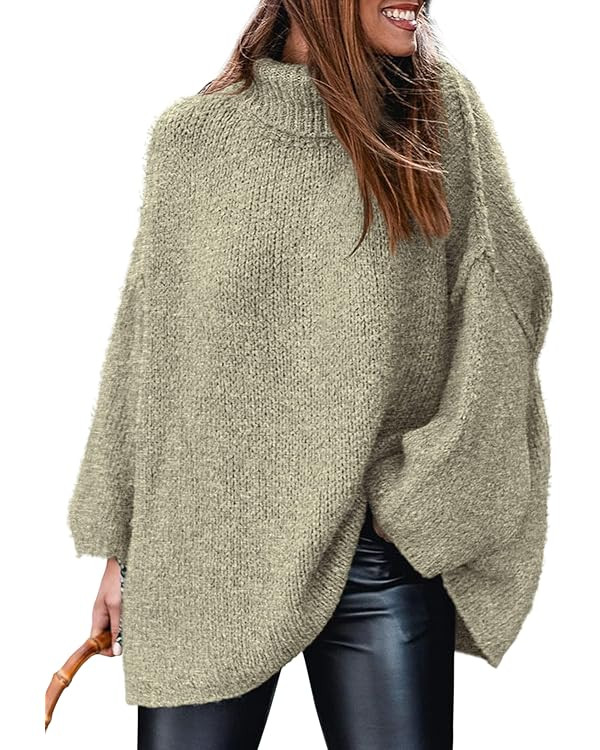 PRETTYGARDEN Women's 2025 Fall Turtleneck Oversized Sweaters Long Sleeve Chunky Knit Pullover Top... | Amazon (US)