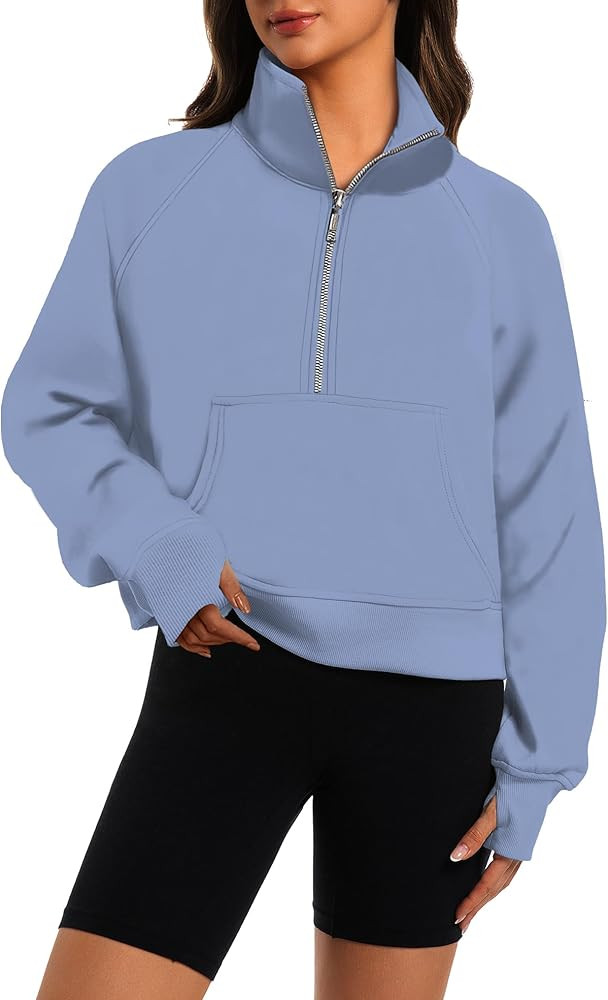 XFIFM Womens Sweatshirts Half Zip Cropped Pullover Fleece Quarter Zipper Hoodies Fall Fashion Out... | Amazon (US)