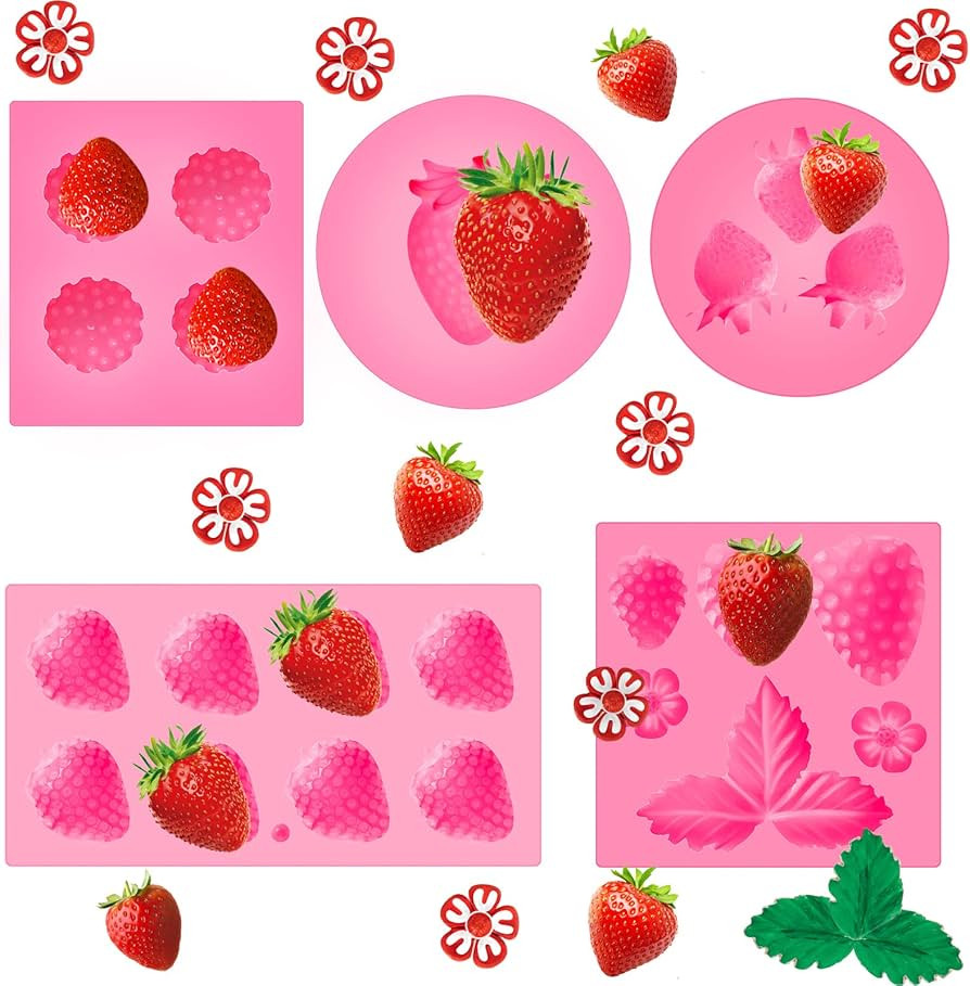 5 Pcs Strawberry Baking Mold Silicone Handmade Candy Jelly Bakeware 3D Flower Strawberry Embed Si... | Amazon (US)