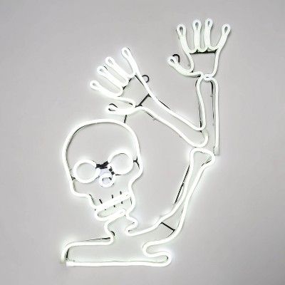 LED Faux Neon Waving Skeleton Halloween Novelty Silhouette Light White - Hyde & EEK! Boutique™ | Target