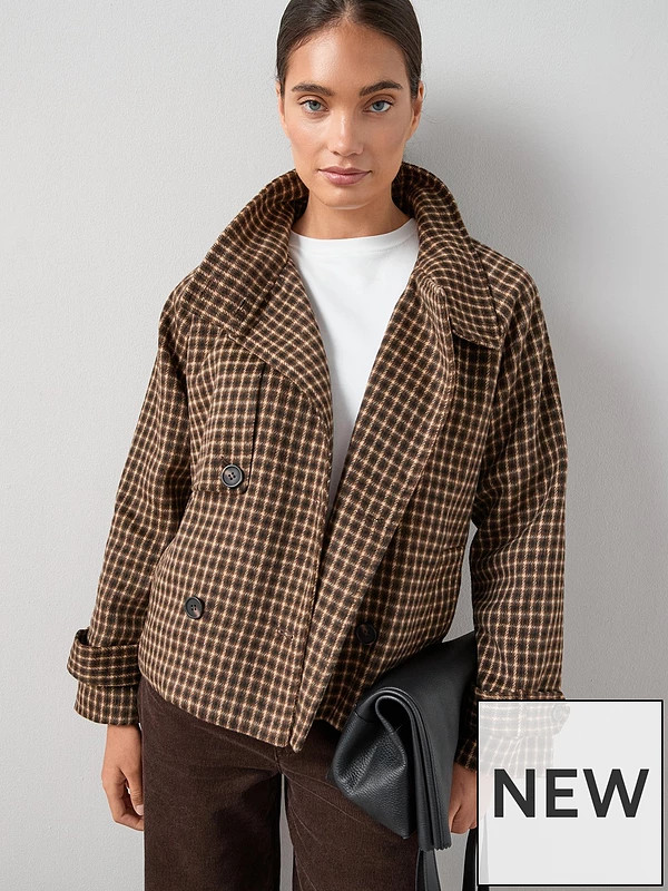 The Very Collection Faux Wool Check Trench Jacket - Multi | Very (UK)