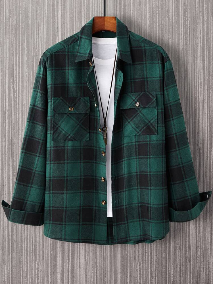 Men 1pc Plaid Print Flap Pockets Shirt | SHEIN