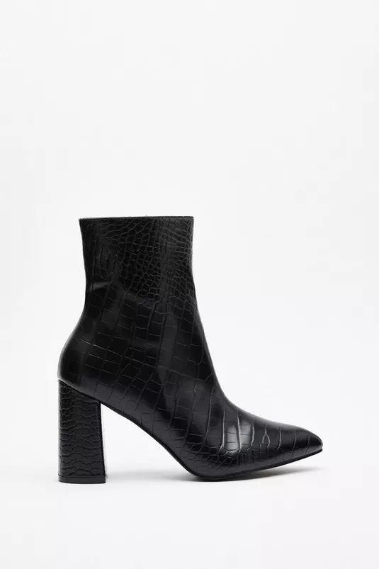 Pointed Toe Faux Leather Croc Boots | Nasty Gal (US)