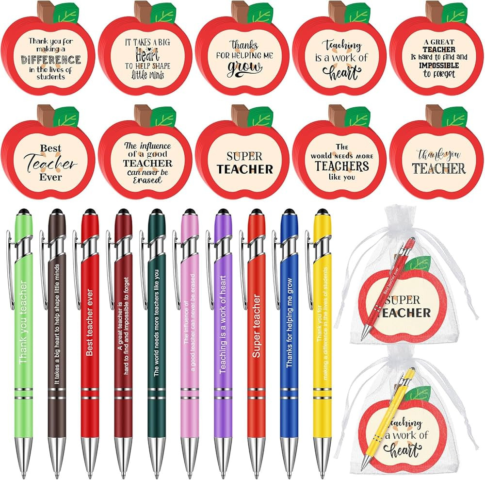 Kosiz 90 Pcs Apple Shaped Teacher Notepad with Pen Teacher Appreciation Gifts Bulk Teacher Sticky... | Amazon (US)
