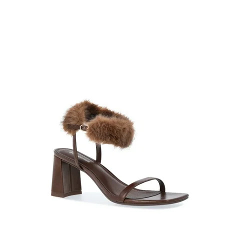 No Boundaries Women's Block Heel with Fur Ankle Strap | Walmart (US)