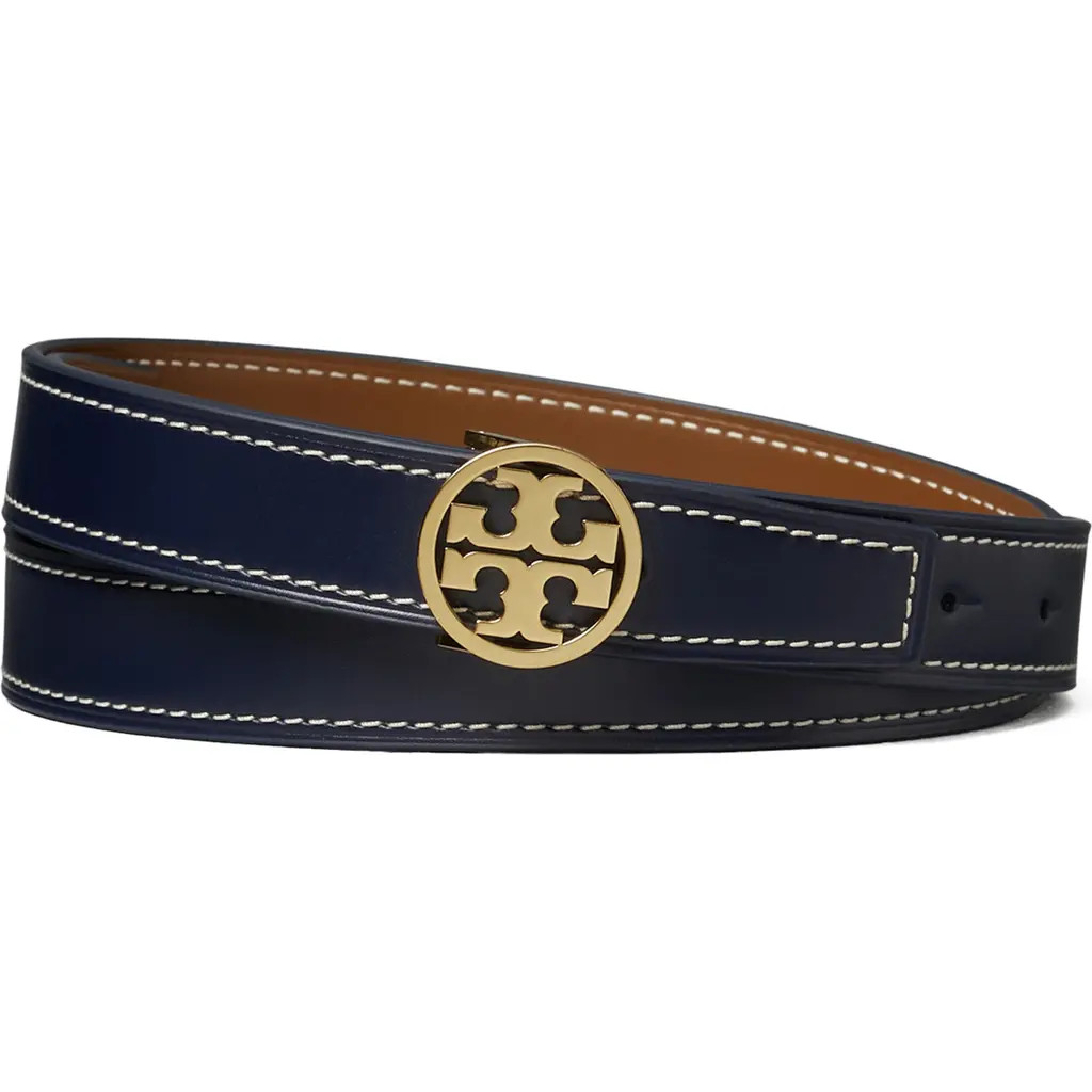 Tory Burch 1-Inch Miller Reversible Leather Belt in Tory Navy/moose/gold at Nordstrom, Size Small | Nordstrom