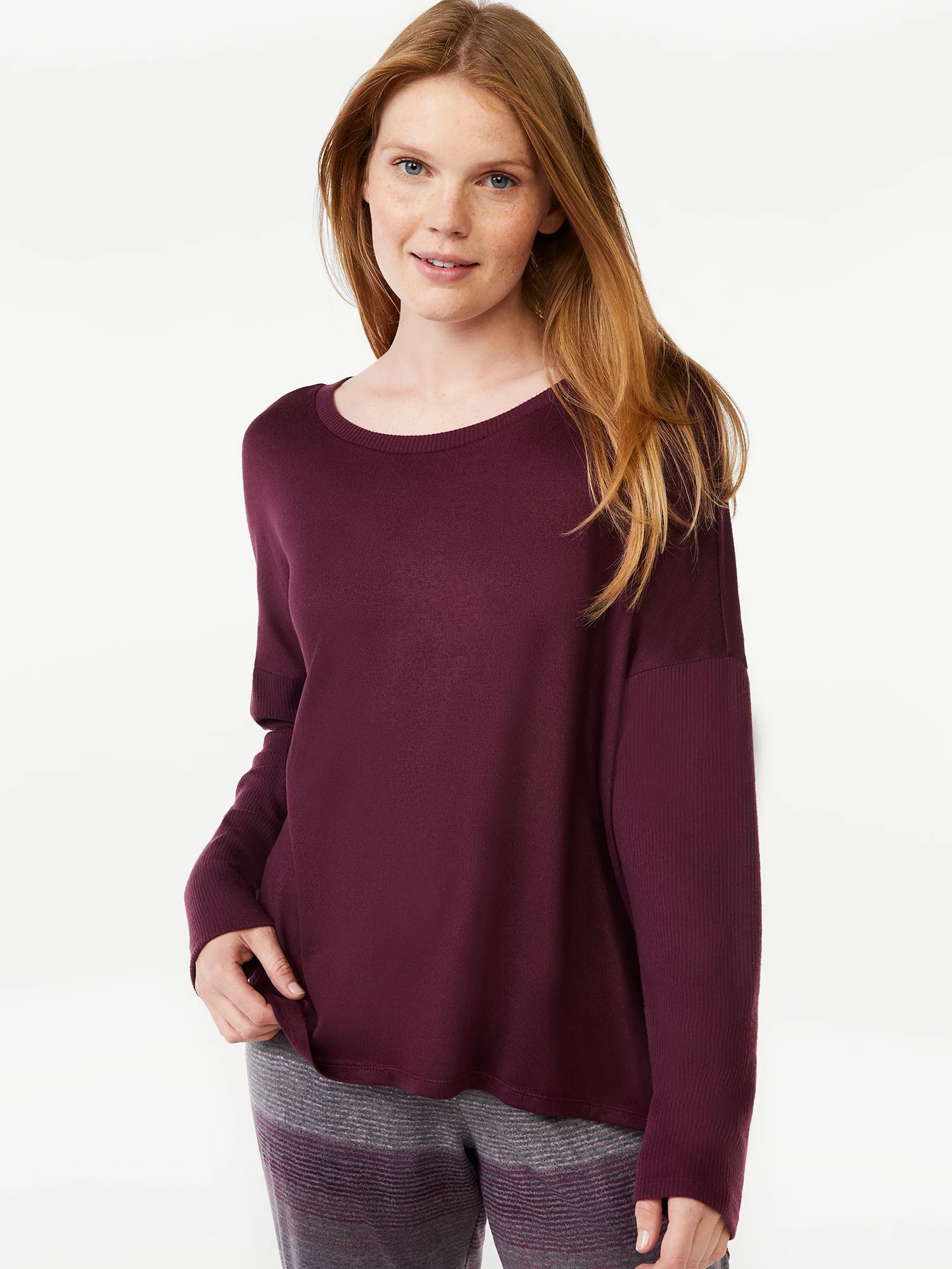 Joyspun Women's Long Sleeve Sleep Top, Sizes up to 3X - Walmart.com | Walmart (US)
