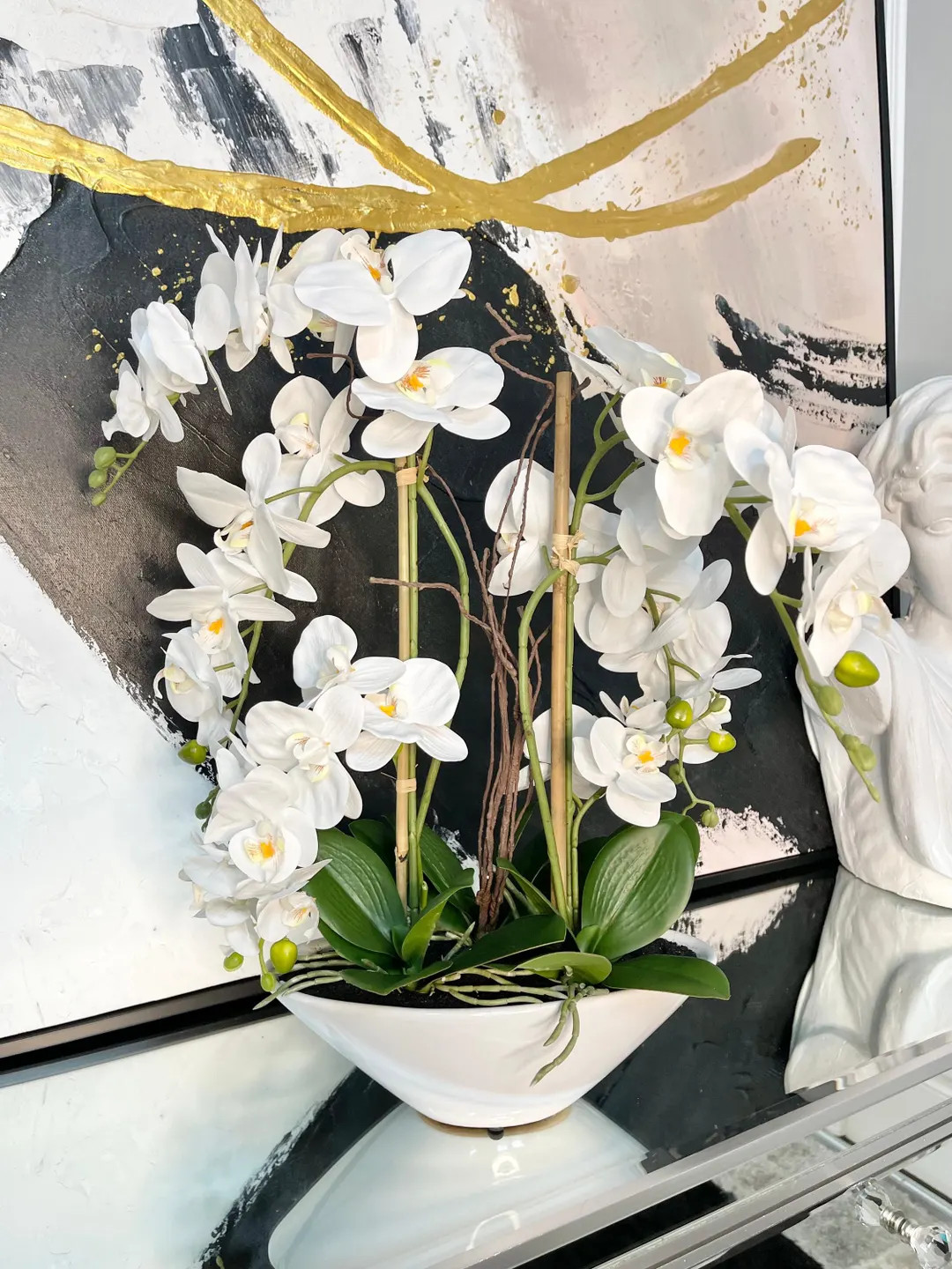 Scarlett Phalaenopsis Real Touch Orchid Floral Arrangement in White Ceramic Vase Realistic Soil a... | Etsy (US)