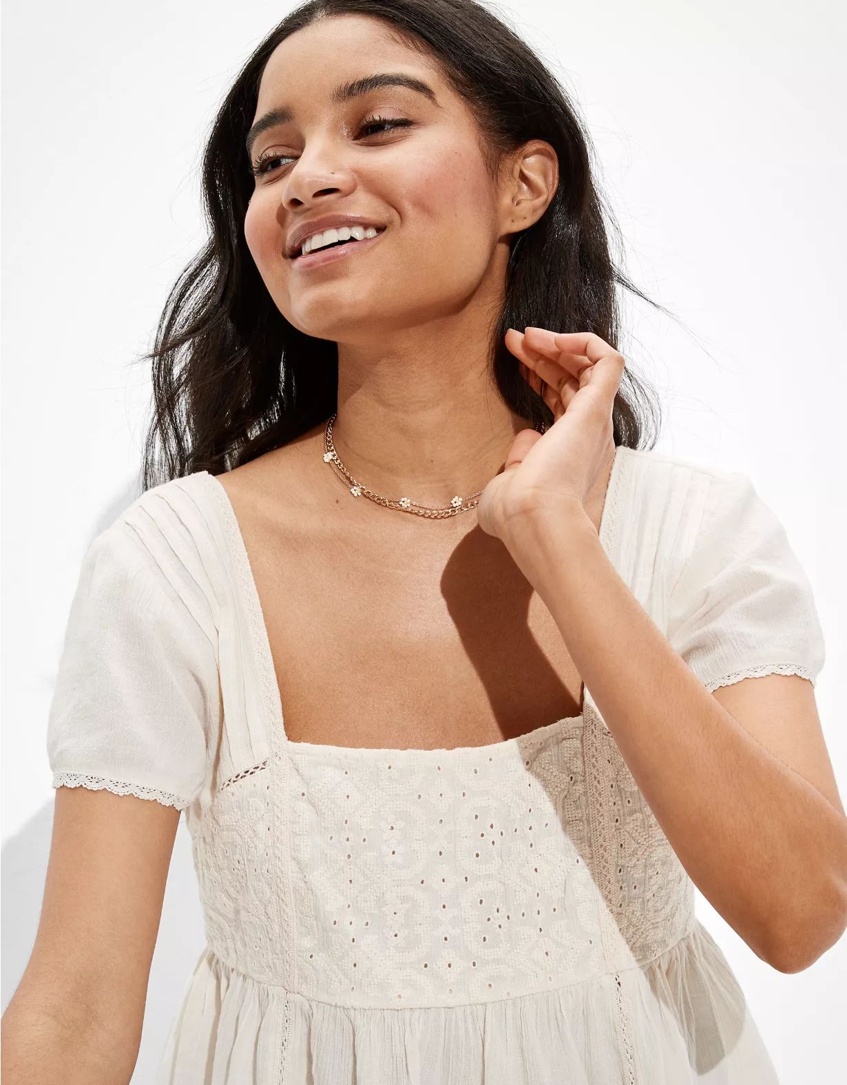 AE Cropped Embroidered Babydoll Top | American Eagle Outfitters (US & CA)
