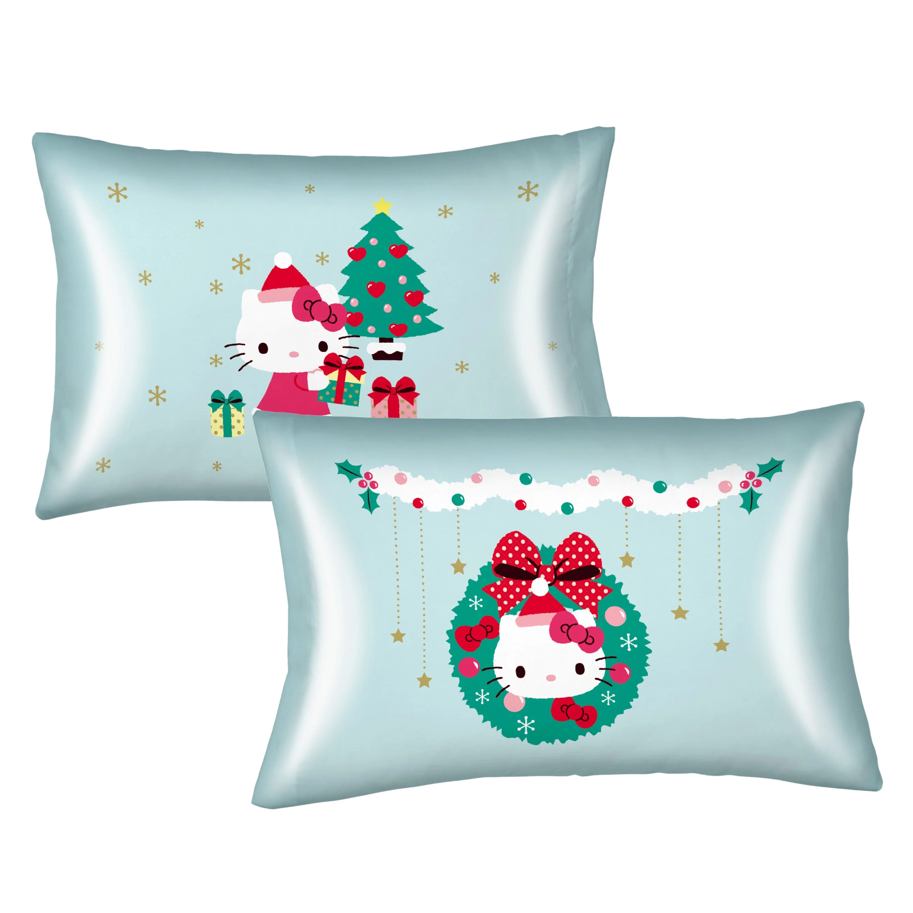Hello Kitty Holiday Blue Reversible Silky Satin Pillowcase, Standard Size, 2-Pack | Walmart (US)