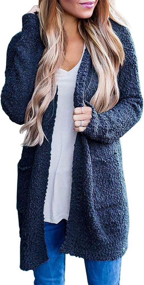 MEROKEETY Women's Long Sleeve Soft Chunky Knit Sweater Open Front Cardigans Outwear Coat | Amazon (US)