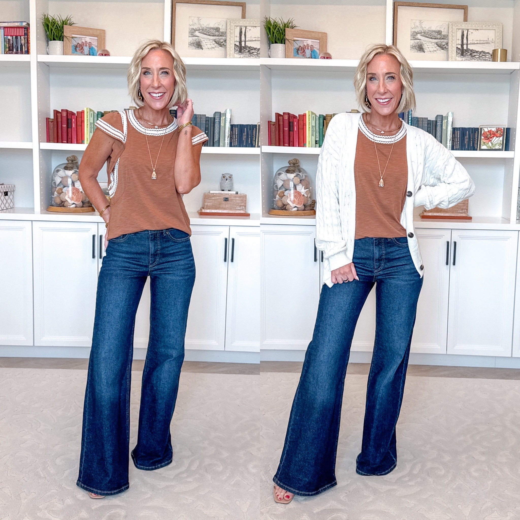 Walmart - more new arrivals under $28. Top w/ Short Flutter Sleeves - size XS. $19.98. 4 colors. * Wide Leg Jeans (says cropped but is not) - size 2. $28. Multiple colors, different styles. * Cable Knit Grandpa Cardigan - size XS. $19.98. 4 colors.

#LTKSeasonal #LTKOver40 #LTKPetite