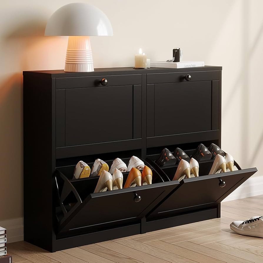 VOWNER Shoe Cabinet with 4 Flip Drawers, Freestanding Shoe Storage Cabinet with Adjustable Shelf ... | Amazon (US)