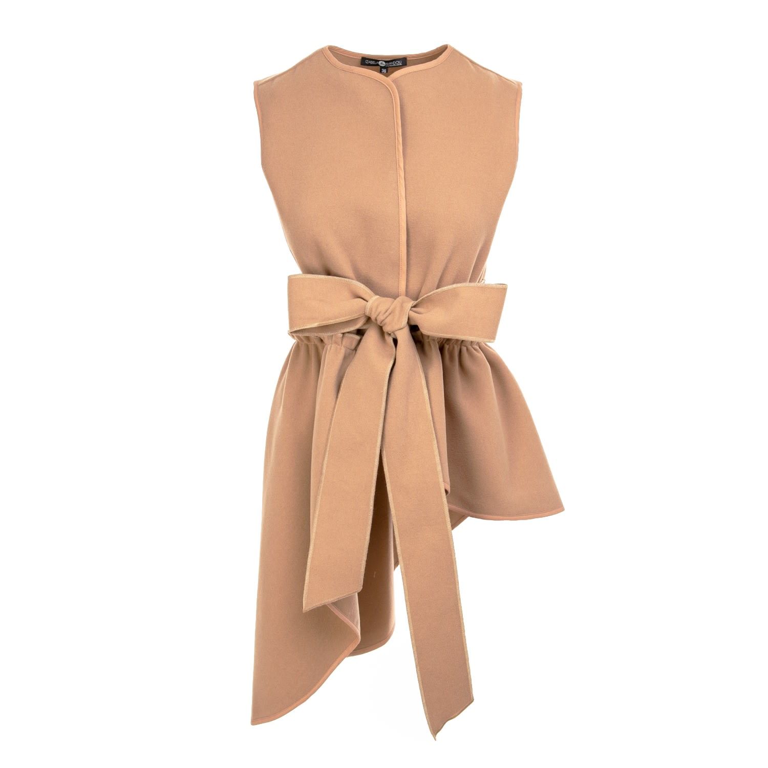 Beige Vest With Asymmetrical Lines And With Belt | Wolf & Badger (US)