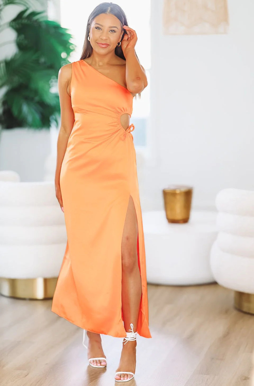 Tropical Sunset Satin Maxi Dress - Orange | Hazel and Olive