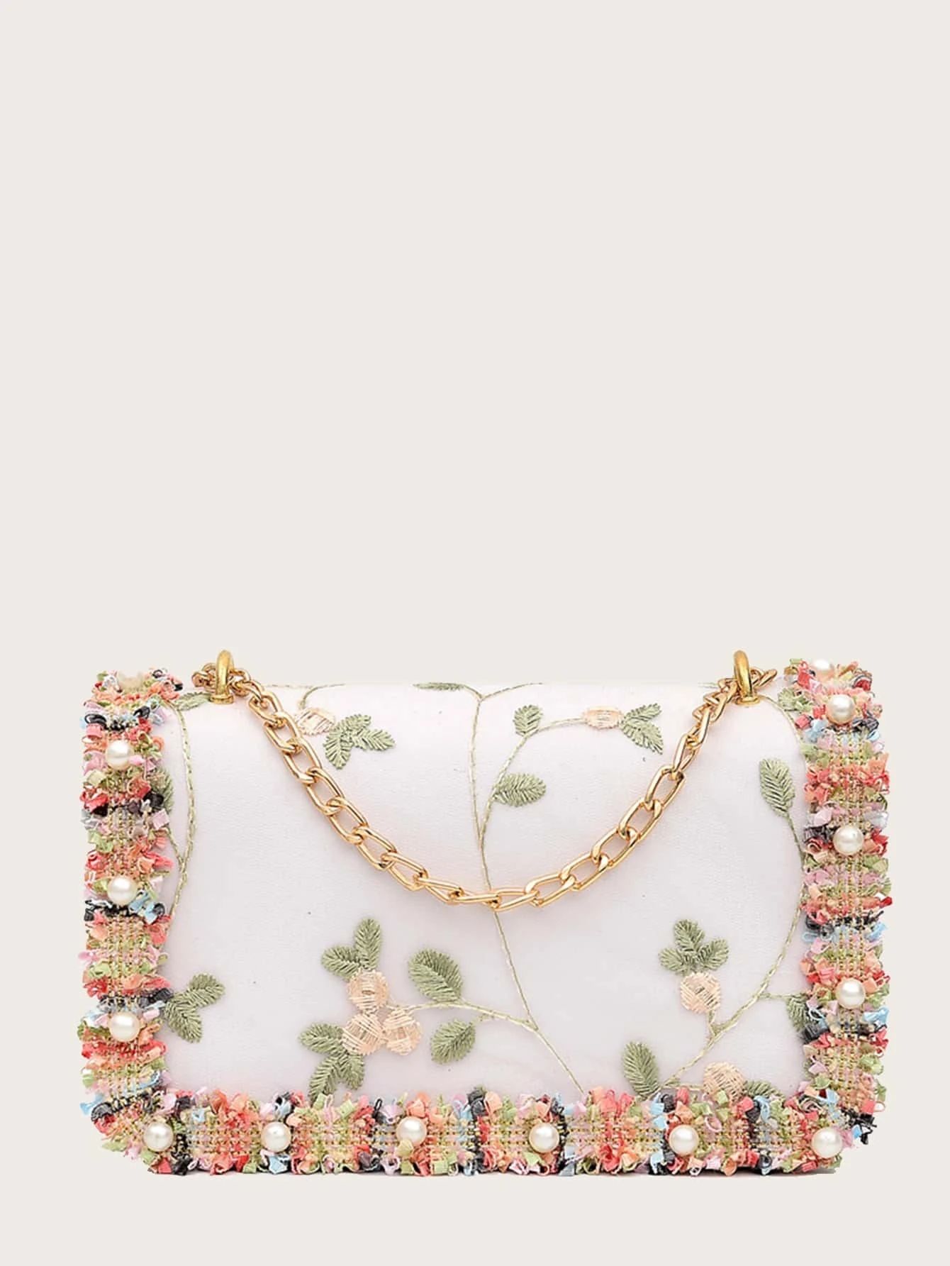 Floral Embroidery Chain Shoulder Bag | SHEIN