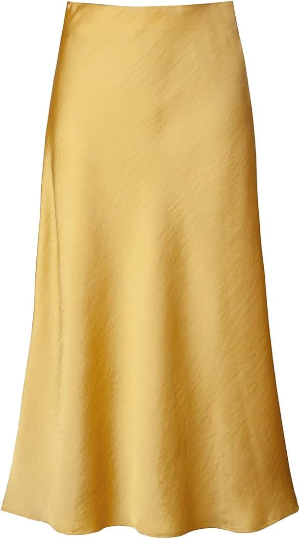 Modegal Women's Satin Elastic High Waist A Line Casual Bodycon Midi Skirt | Amazon (US)