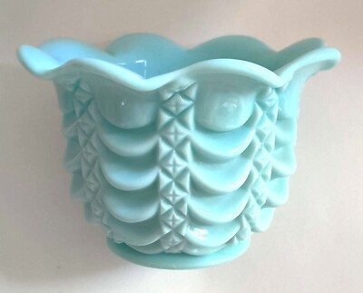 Fostoria Aqua Blue Milk Glass Diamond Swag Lincoln Drape Bowl 3.5”x5.5"  | eBay | eBay US