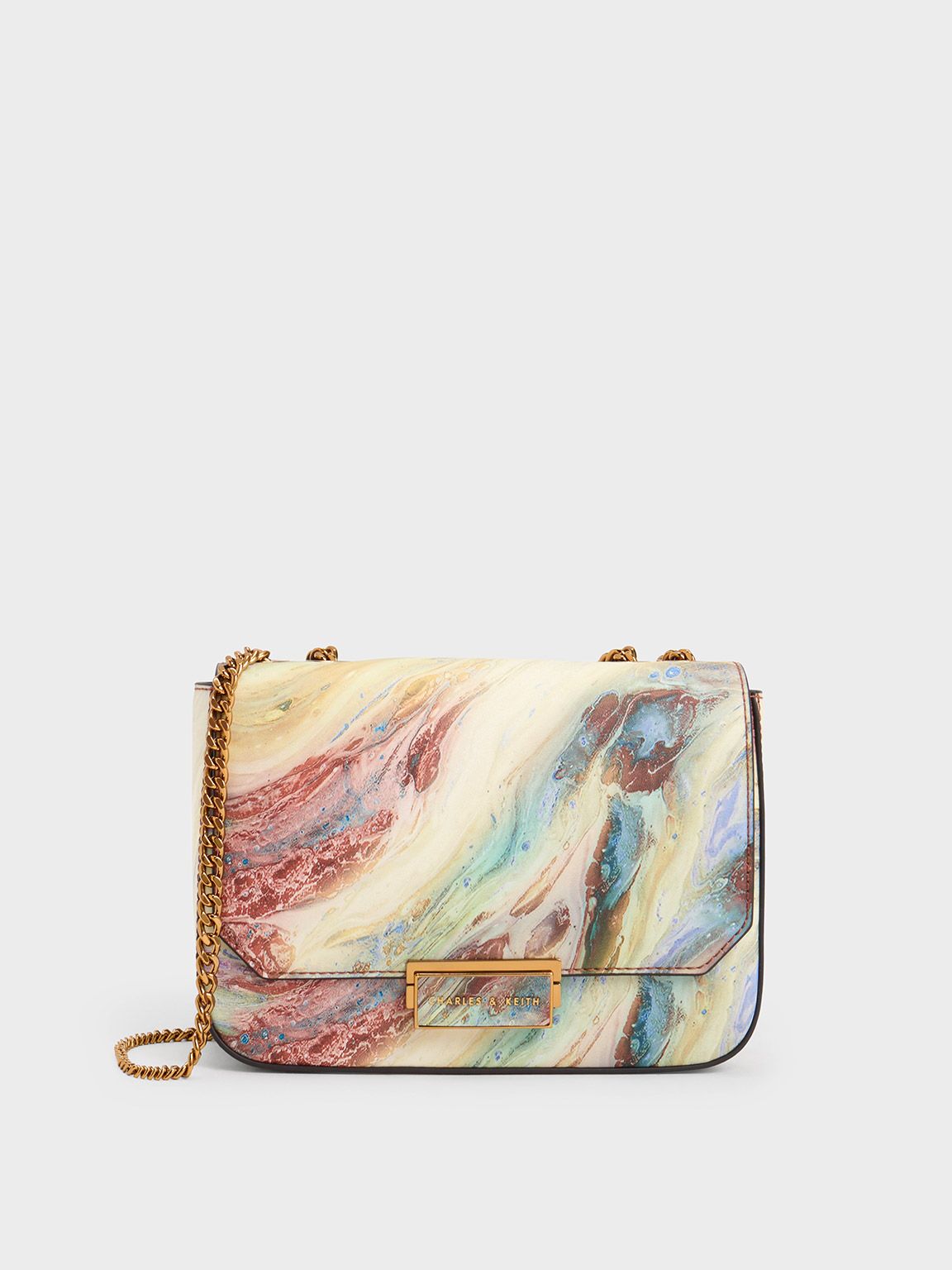 Multicoloured Swirl-Print Push Lock Chain Handle Bag | CHARLES &amp; KEITH | Charles & Keith US