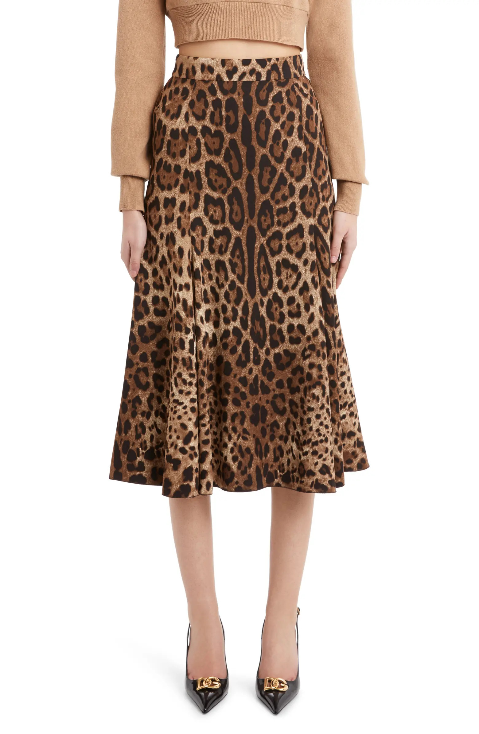Leopard Print Stretch Cady A-Line Skirt | Nordstrom