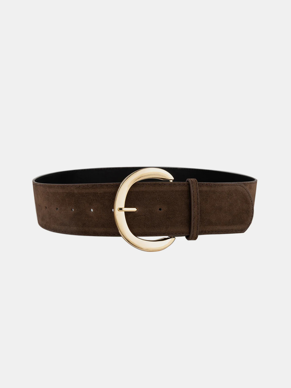 Gold Crescent Buckle Wide Suede Belt | Commense