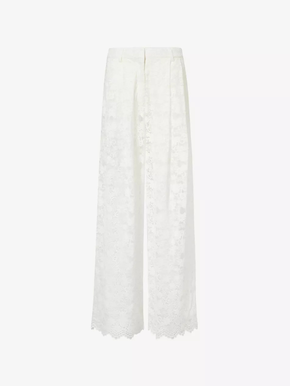 Lace Scallop Hem Wide-Leg Cotton-Blend Trousers | Selfridges