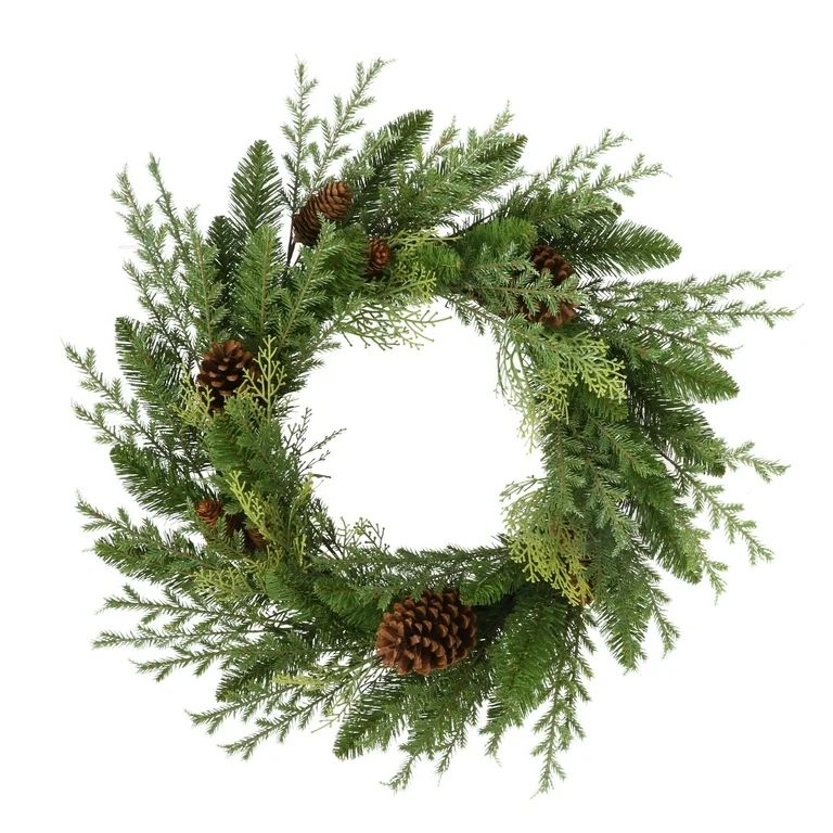 Holiday Time Mixed Greenery Un-Lit Wreath, 24" - Walmart.com | Walmart (US)