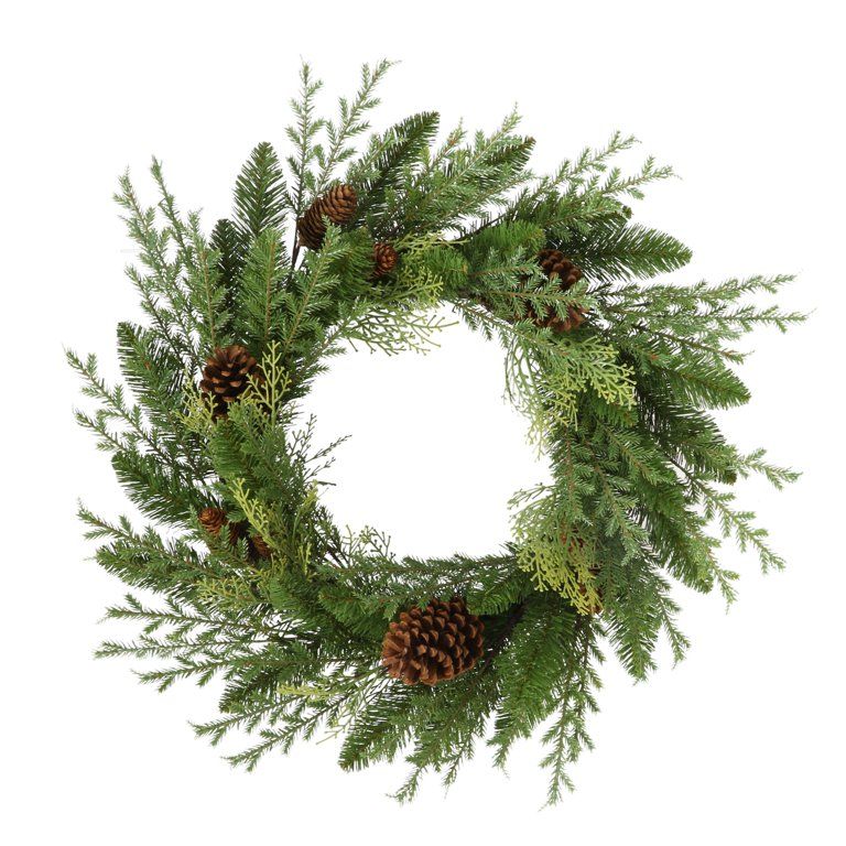 Holiday Time Mixed Greenery Un-Lit Wreath, 24" | Walmart (US)