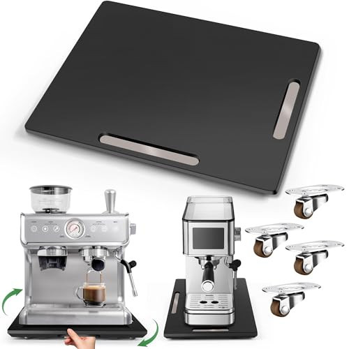 Joy&Grace Appliance Slider for Kitchen Appliances 360° Rolling Sliding Tray for Coffee Maker Countertop, Bamboo Coffee Pot Slider Rolling Tray with Universal Rollers (Black, Large 16"x13") | Amazon (US)