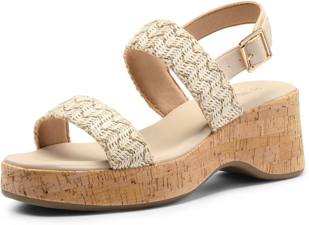 DREAM PAIRS Women Comfy Wedge Sandals Open Toe Dressy Casual Buckle Ankle Strap Raffia Platform S... | Amazon (US)