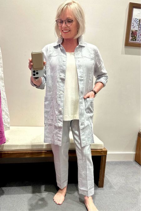 J.Jill linen duster jacket and stretch slim pants with a-line tank. All TTS, duster available in 2 colors, regular, petite and tall sizes. Pants come in 5 colors and regular, petite and tall lengths. Tank comes in 4 colors and one pattern in regular and petite sizes.

#LTKWorkwear #LTKStyleTip #LTKSeasonal