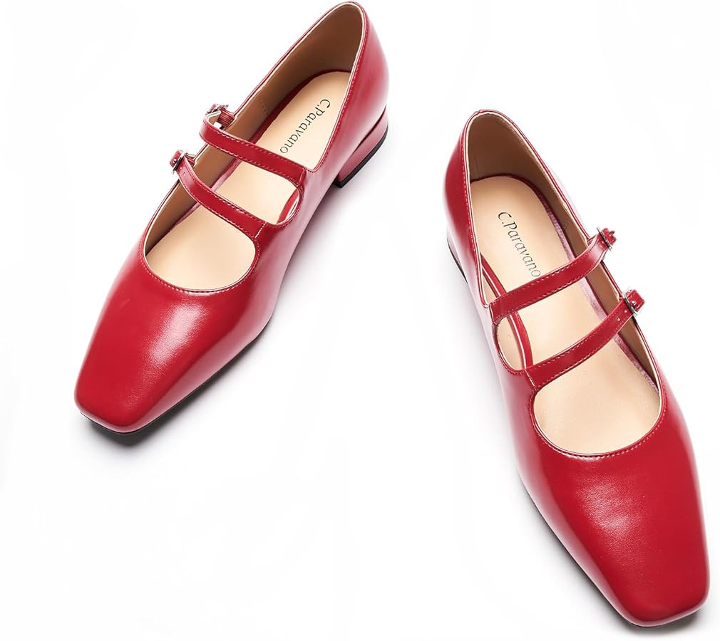 C.Paravano Women's Flats Mary Jane Flats Ballet Flats for Women Square Toe Block Heel Adjustable ... | Amazon (US)