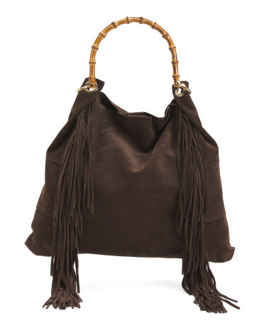 Made In Italy Suede Fringe Hobo With Handle | TJ Maxx