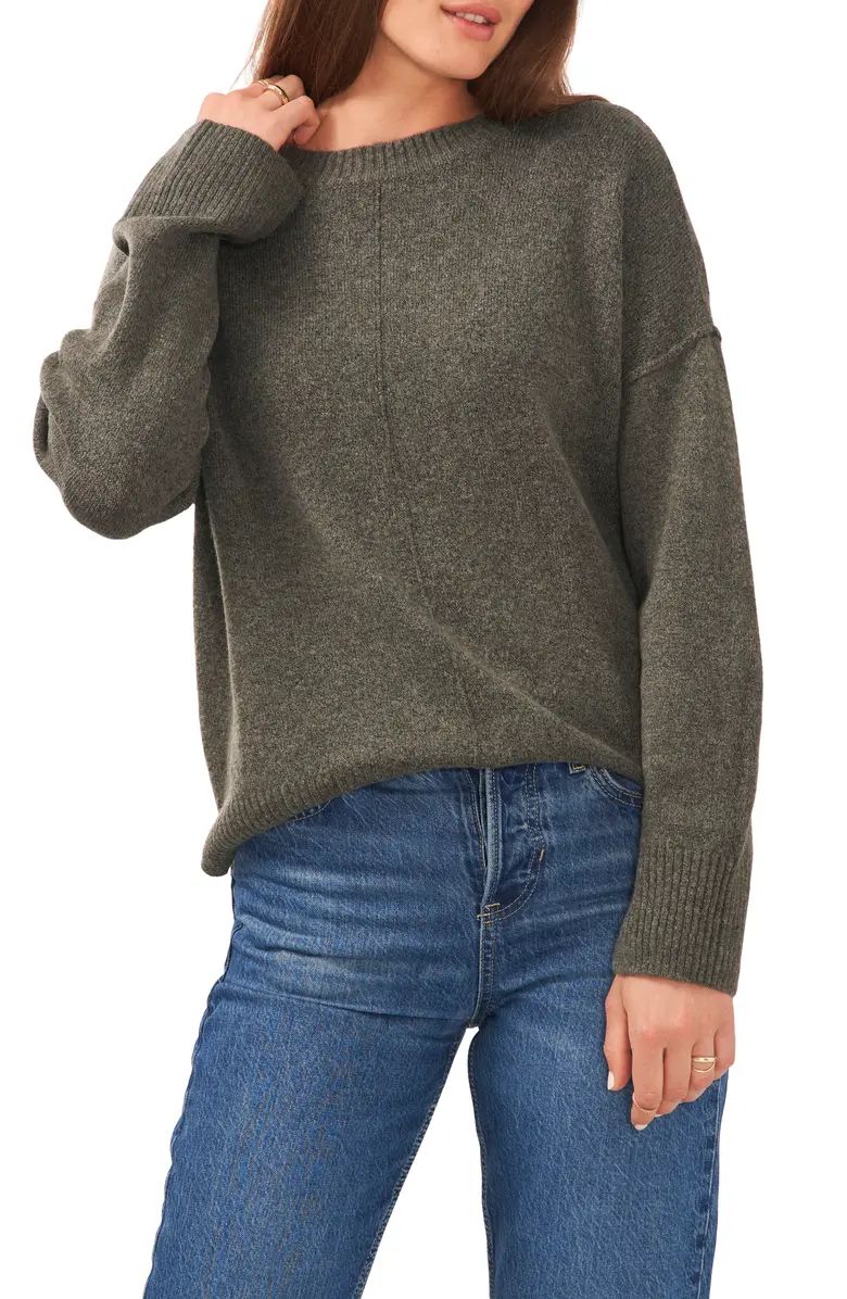 Dropped shoulders add a slouchy effect to this always-relevant crewneck sweater styled with pipin... | Nordstrom