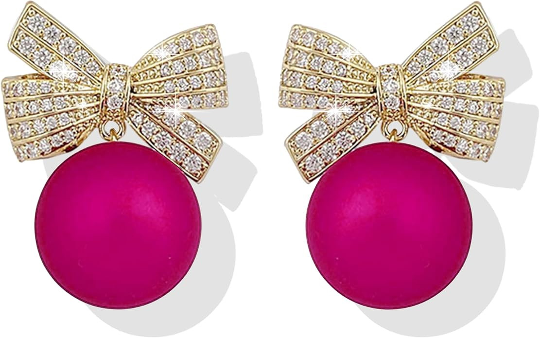 Christmas Earrings for Women Rhinestone Pearl Bow Earrings Holiday Jewelry Gifts Christmas Outfit... | Amazon (US)