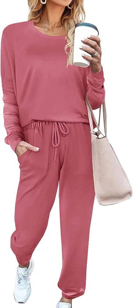 Aloodor Sweatsuit for Women 2 Piece Outfits for Womens Crewneck Sweatshirts Pullover | Amazon (US)
