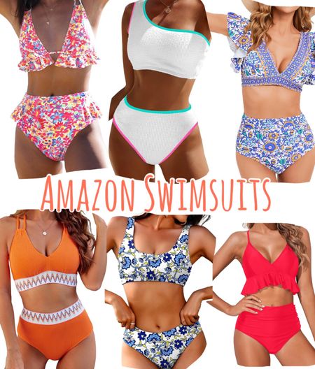 Full coverage bikini swimsuits on Amazon! Floral swimsuits, high waisted swimsuits, two piece swimsuits. Amazon swimsuits 