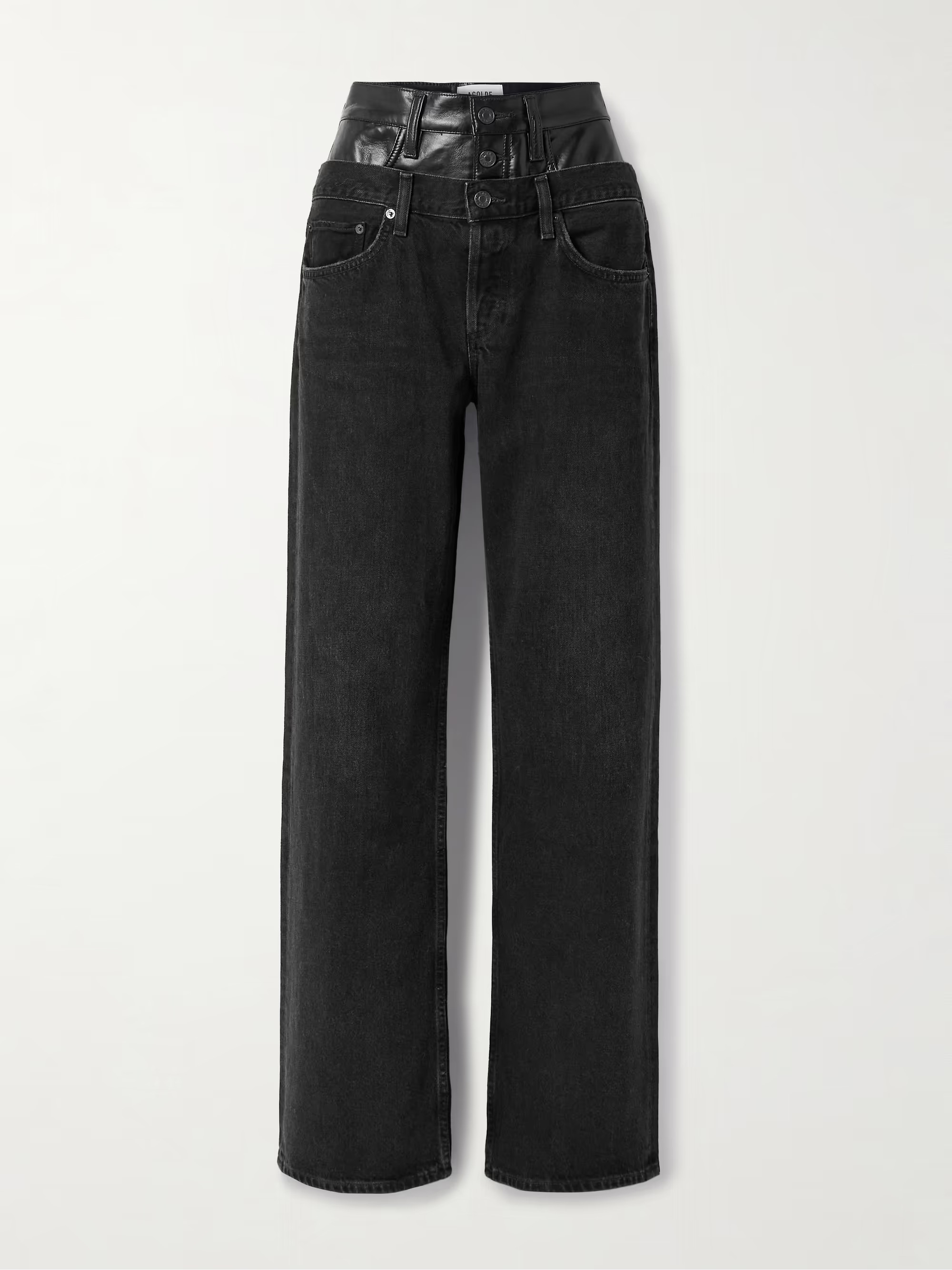 Elson recycled leather-blend trimmed high-rise wide-leg jeans | NET-A-PORTER (US)
