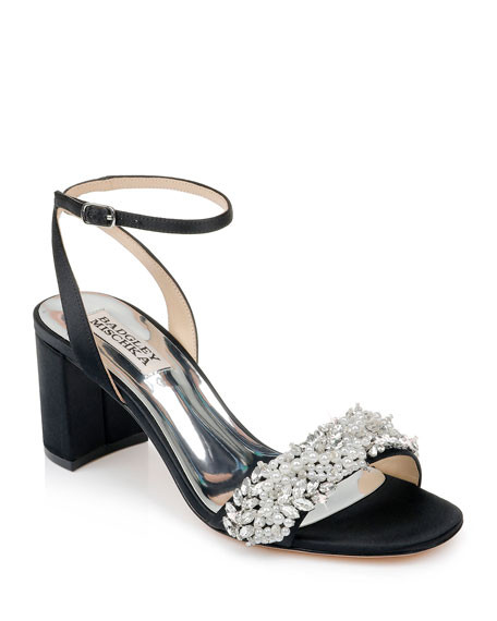 Badgley Mischka Clara Embellished Satin Cocktail Sandals | Neiman Marcus